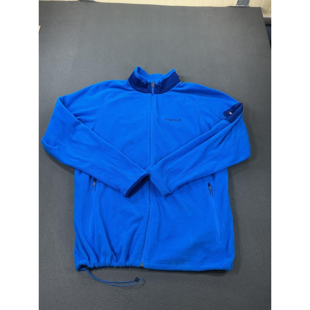 Marmot Jacket Mens XL Blue Polartec Fleece Full Zip Drawcord Hem Pockets Outdoor